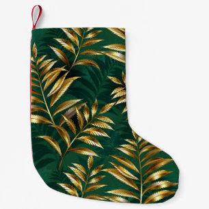Petite Chaussette De Noël Motif sans couture avec des fougères dorées