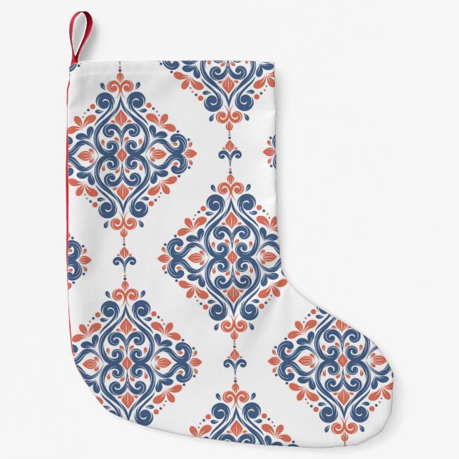 Petite Chaussette De Noël Motif sans couture bleu et orange. Vinta (Devant)
