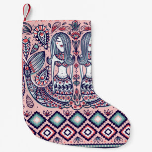 Petite Chaussette De Noël motif sans soudure avec sirènes et éléments fol