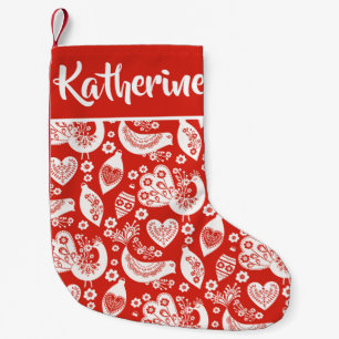 Petite Chaussette De Noël Motif scandinave d'oiseaux de Noël - Personnalisé