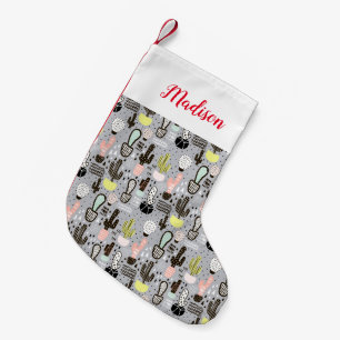 Petite Chaussette De Noël Motif texturisé tiré par la main de cactus