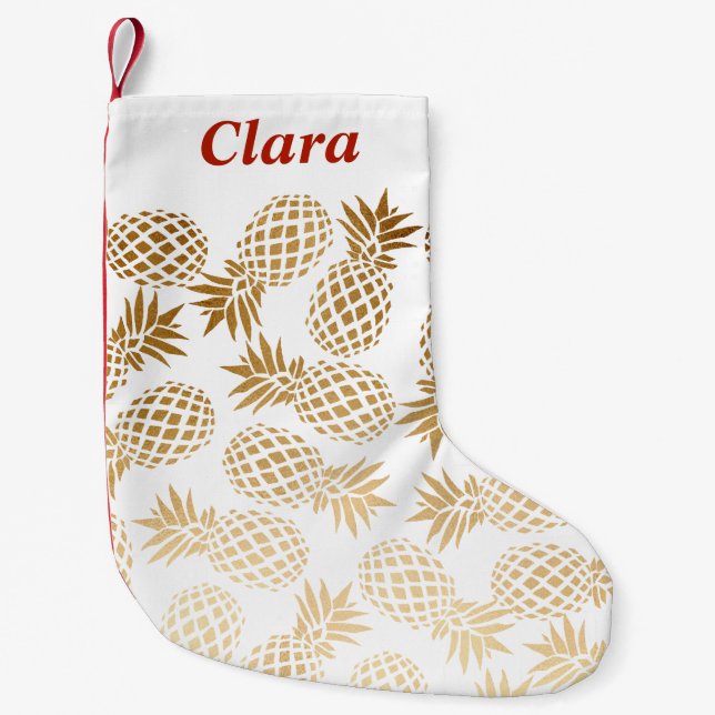 Petite Chaussette De Noël motif tropical d'ananas d'or élégant de faux (Devant)