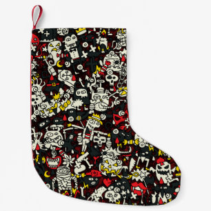 Petite Chaussette De Noël Motif Vintage Halloween Mini Doodle