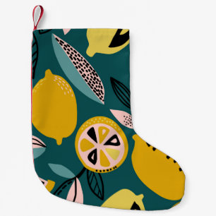 Petite Chaussette De Noël motif vintage sans soudure avec citrons jaunes, br