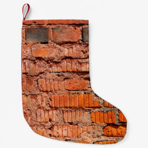 Petite Chaussette De Noël Mur de brique rouge textureabandonné, vieillisseme