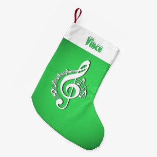 Petite Chaussette De Noël Music G Clef Nom personnalisé Vert