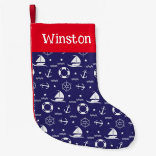 Petite Chaussette De Noël Nautique Customisé Marine Bleu Noël Stocker