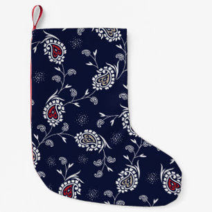 Petite Chaussette De Noël Navy Paisley : Design Motif élégant.