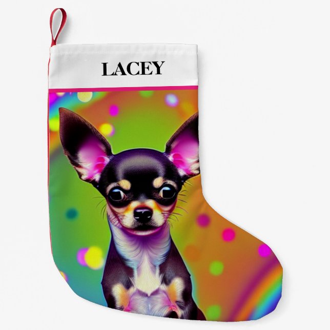 Petite Chaussette De Noël Noël CHIHUAHUA Stocking avec nom. (Devant)