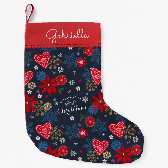 Petite Chaussette De Noël Noël | Coeurs | Stockage de Noël (Devant)