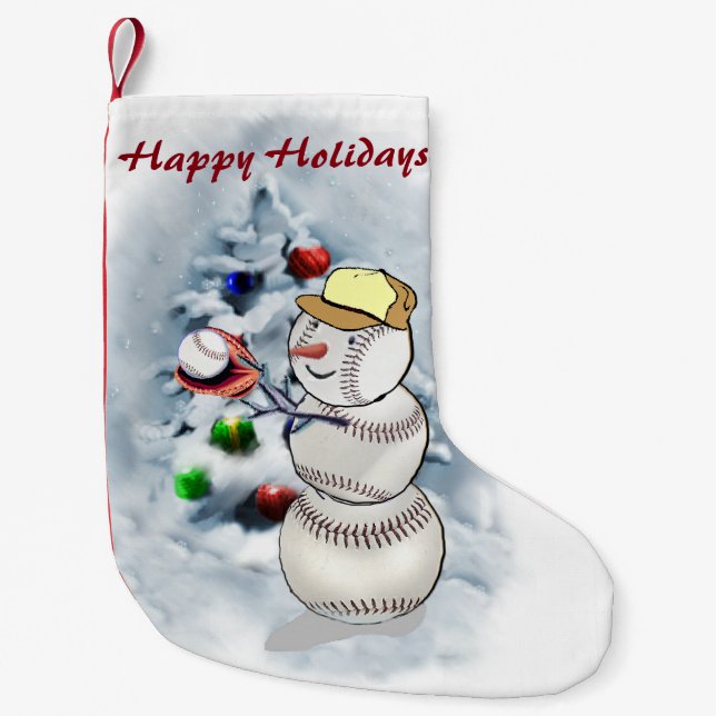 Petite Chaussette De Noël Noël de baseball Snowman (Devant)