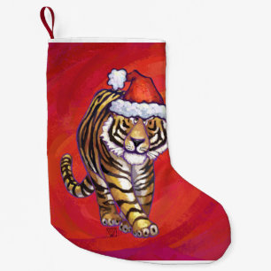 Petite Chaussette De Noël Noël de tigre sur le rouge