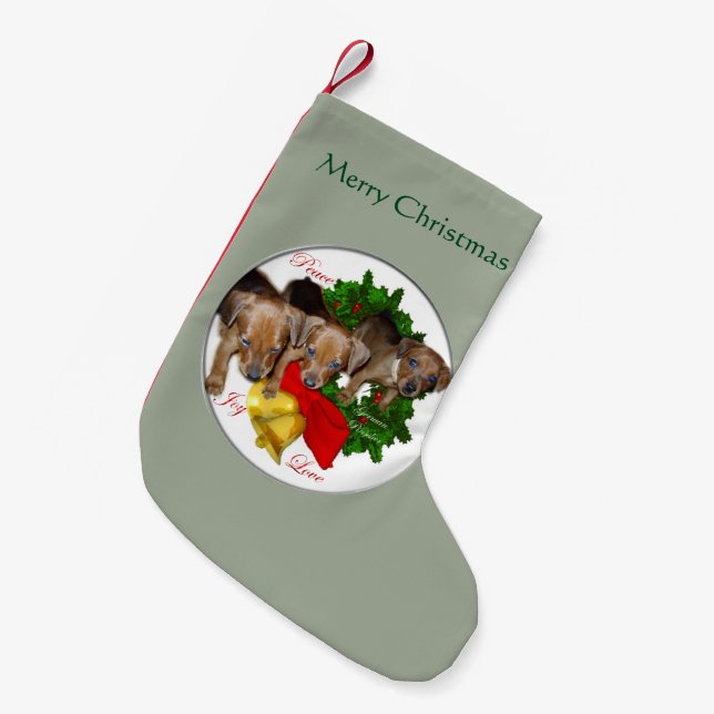 Petite Chaussette De Noël Noël des chiots allemands Pinscher (Devant (Accrochage))