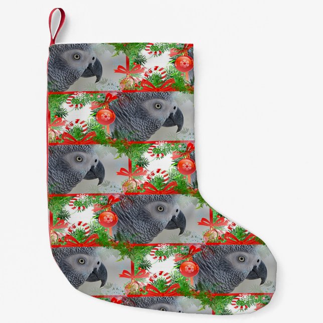 Petite Chaussette De Noël Noël du perroquet gris du Congo (Devant)
