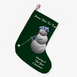 Petite Chaussette De Noël Noël jouant au golf de bonhomme de neige