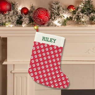 Petite Chaussette De Noël Noël personnalisé par empreinte de patte rouge