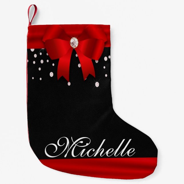 Petite Chaussette De Noël Noël personnalisé rouge et noir (Devant)