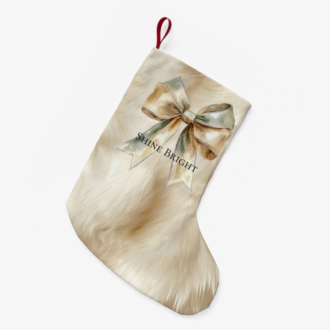 Petite Chaussette De Noël Noël Russe Vert Bow Bow Faux Animal Fur (Devant (Accrochage))