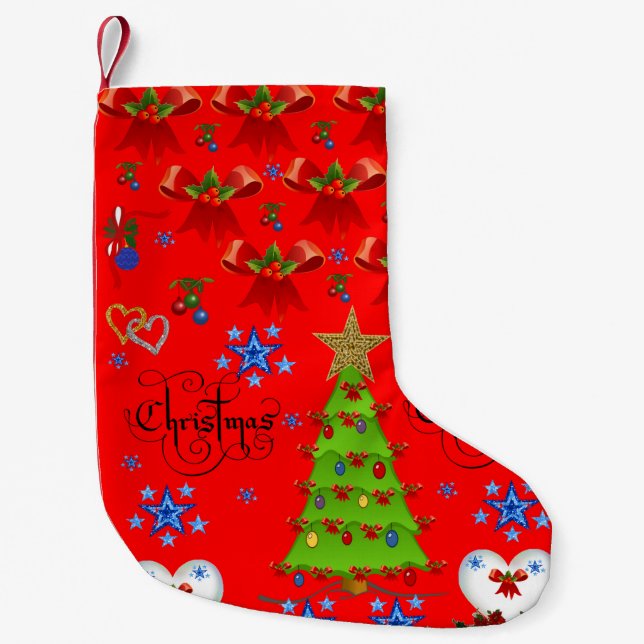 Petite Chaussette De Noël Noël Stocker rouge foncé (Devant)