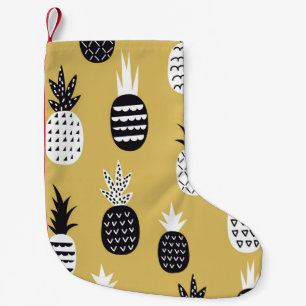 Petite Chaussette De Noël Noir, ananas blanc, arrière - plan jaune