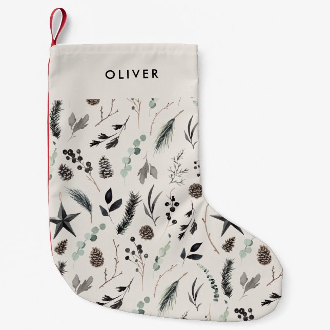 Petite Chaussette De Noël Noir beige moderne scandi élégant script Noël (Devant)