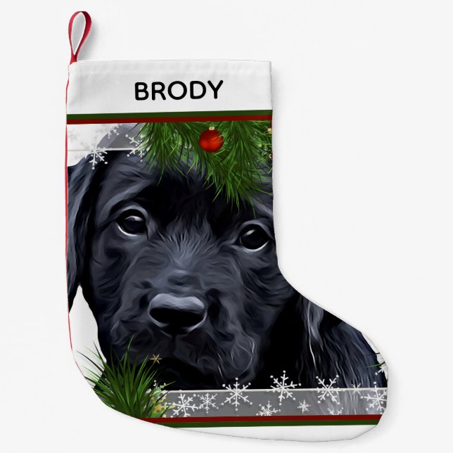 Petite Chaussette De Noël Noir Labrador Noël - Chien mignon chiot (Devant)