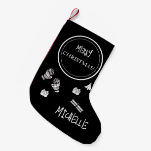Petite Chaussette De Noël Noir moderne et blanc Personnalisé