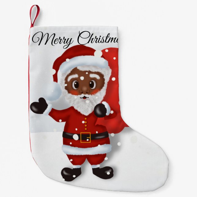 Petite Chaussette De Noël Noir Père Noël Stocker (Devant)