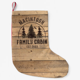 Petite Chaussette De Noël Nom de famille Cabine Rustic Wood Forest Personnal