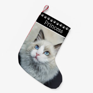 Petite Chaussette De Noël Nom de la photo du chat Empreintes de pattes noirs