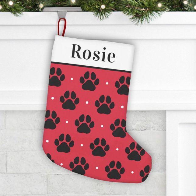 Petite Chaussette De Noël Nom de l'animal de compagnie noir rouge Empreinte  (Créateur téléchargé)