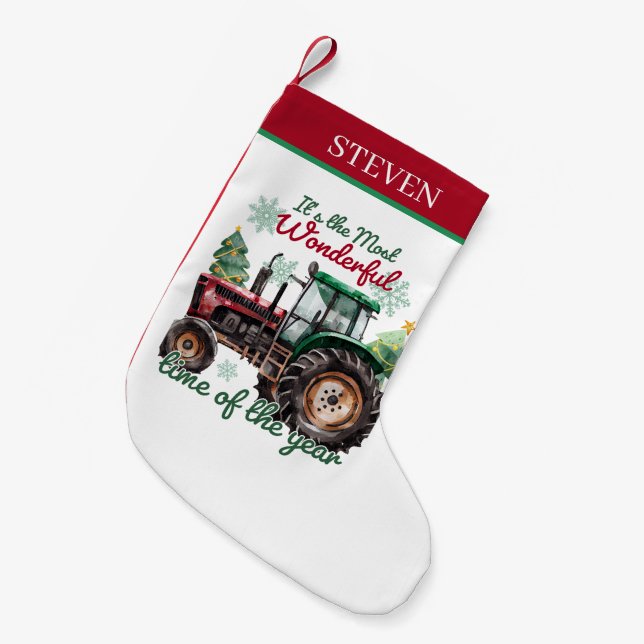 Petite Chaussette De Noël Nom du tracteur d'aquarelle de Noël (Devant (Accrochage))