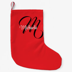 Petite Chaussette De Noël Nom initial minimaliste moderne monogramme rouge