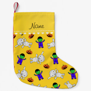 Petite Chaussette De Noël Nom jaune frankenstein momie citrouilles