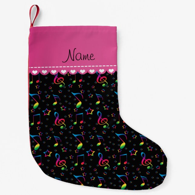 Petite Chaussette De Noël Nom noir rainbow notes (Devant)