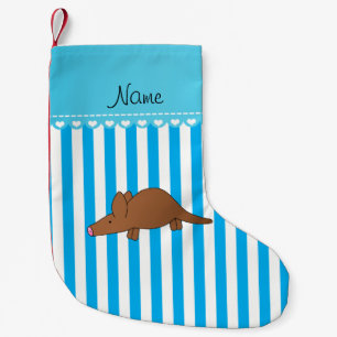 Petite Chaussette De Noël Nom personnalisé aardvark bleu blanc rayures