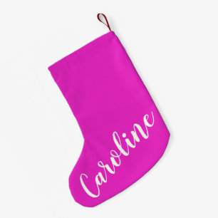 Petite Chaussette De Noël Nom personnalisé calligraphié rose chaud tendance