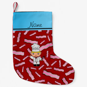 Petite Chaussette De Noël Nom personnalisé chef bacon rouge