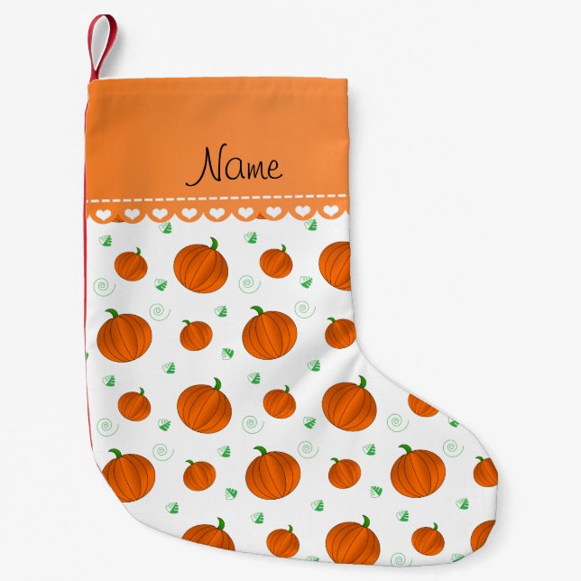 Petite Chaussette De Noël Nom personnalisé citrouilles orange blanc (Devant)
