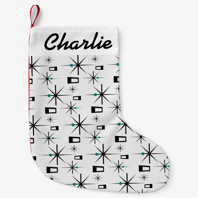 Petite Chaussette De Noël NOM PERSONNALISÉ DE L'Âge atomique Rétro (Devant)