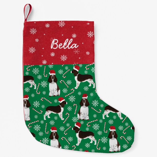 Petite Chaussette De Noël Nom personnalisé du chien Springer Spaniel (Devant)