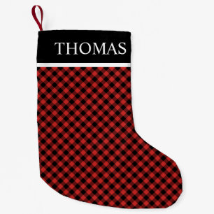 Petite Chaussette De Noël Nom personnalisé En vichy rouge noir