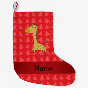 Petite Chaussette De Noël Nom personnalisé girafe arbres de Noël rouges