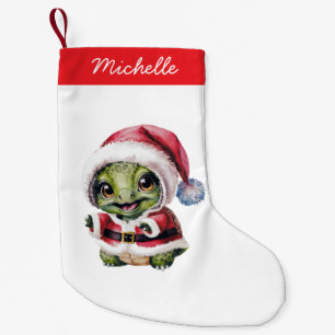 Petite Chaussette De Noël Nom personnalisé Joyeuse tortue de Noël à Père Noë