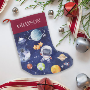 Petite Chaussette De Noël Nom personnalisé Kids Astronaut Galaxy Space
