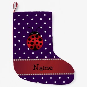 Petite Chaussette De Noël Nom personnalisé ladybug violet pois