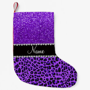 Petite Chaussette De Noël Nom personnalisé leopard violet indigo violet part
