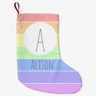 Petite Chaussette De Noël Nom personnalisé monogramme Pastel Rainbow Stripes