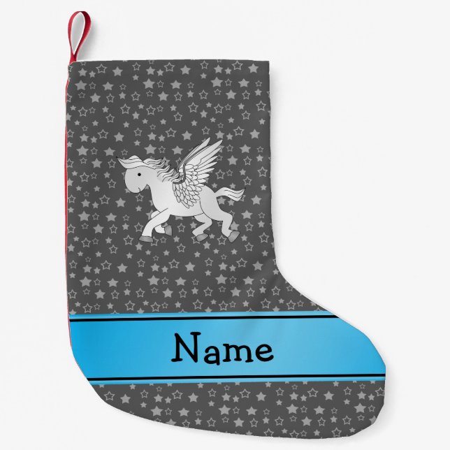 Petite Chaussette De Noël Nom personnalisé pegasus étoiles grises (Devant)