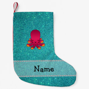 Petite Chaussette De Noël Nom personnalisé poulpe parties scintillant turqu